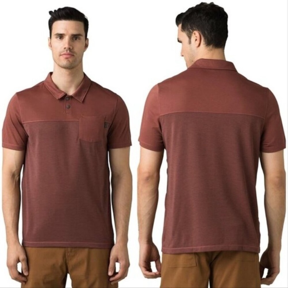 Prana Vino Red Men's Milo Polo Size Large Organic Cotton Blend